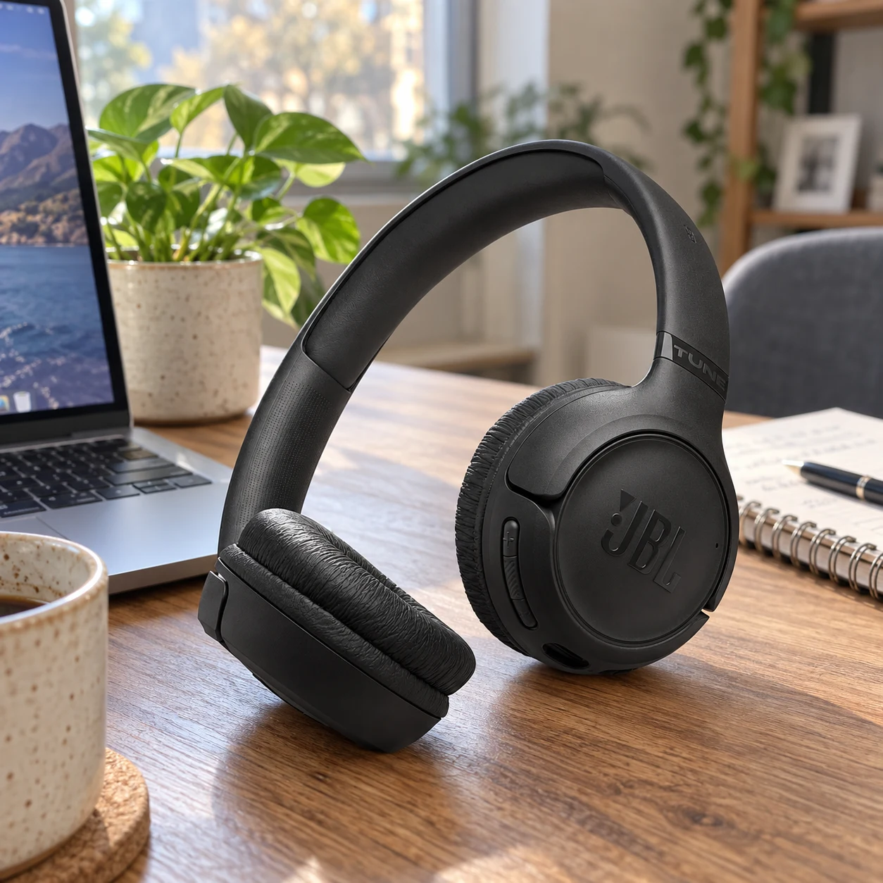 Fone de ouvido JBL Tune 530BT preto, visto de lado
