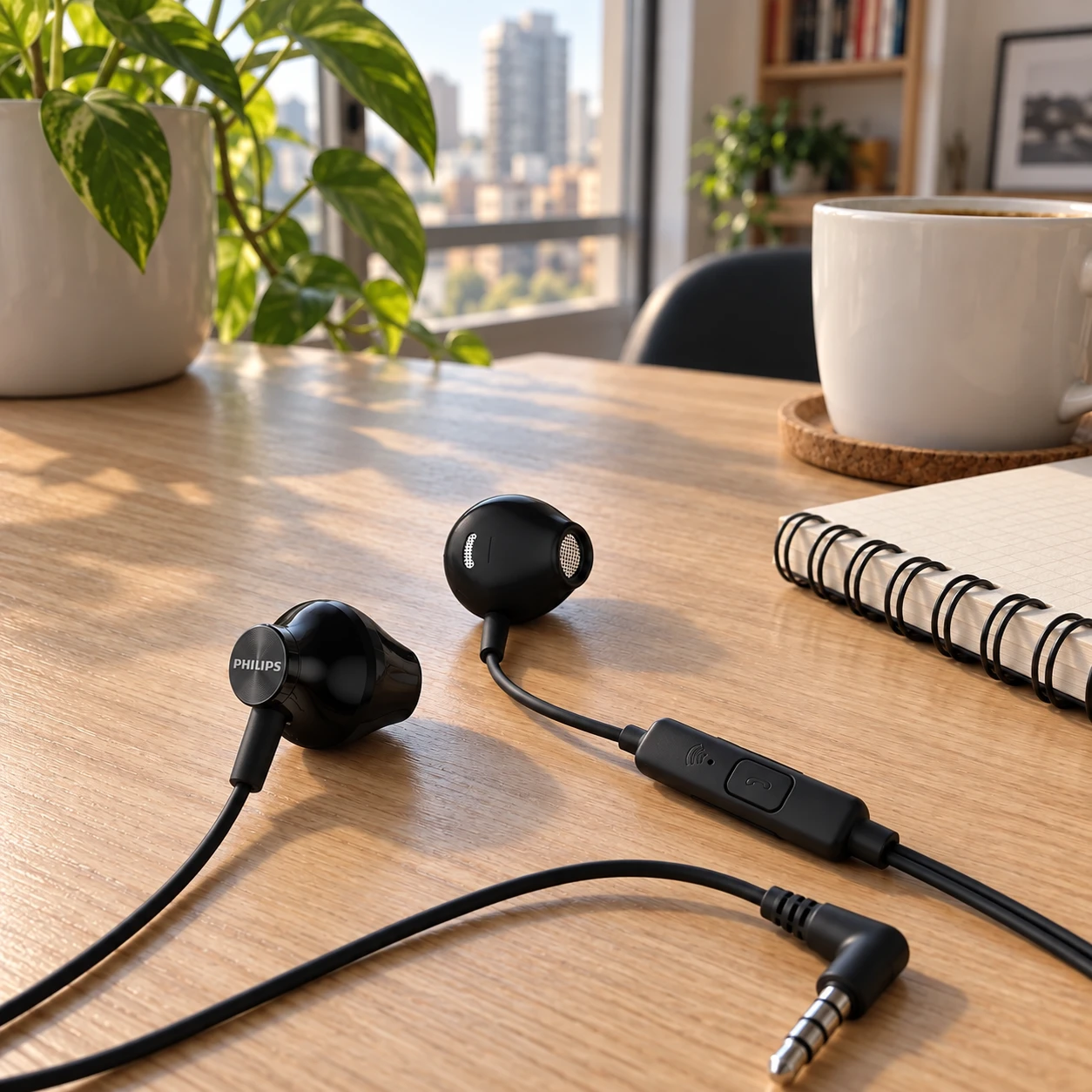 Fone de ouvido com fio Philips TAUE101 preto, com o microfone no cabo